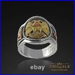 Scottish Rite Masonic Freemason Ring. 925 Silver Gold 18K Plated by UNIQABLE