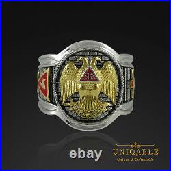 Scottish Rite Masonic Freemason Ring. 925 Silver Gold 18K Plated by UNIQABLE