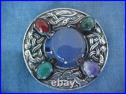 Scottish Robert Allison Celtic Sterling Silver Brooch Pin With Five Gemstones