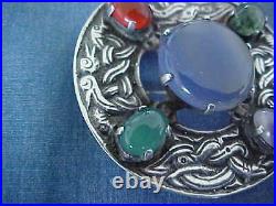 Scottish Robert Allison Celtic Sterling Silver Brooch Pin With Five Gemstones