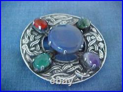 Scottish Robert Allison Celtic Sterling Silver Brooch Pin With Five Gemstones