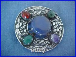Scottish Robert Allison Celtic Sterling Silver Brooch Pin With Five Gemstones