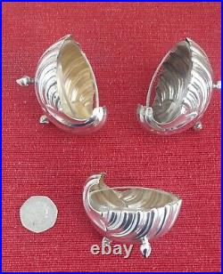 Scottish Seashell Sterling Silver Salts X 3 Edinburgh 1899 Hamilton & Inches