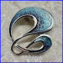 Scottish Sheila Fleet 925 Sterling Silver Blue Enamel Water Wave Shape Brooch