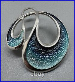 Scottish Sheila Fleet 925 Sterling Silver Blue Enamel Water Wave Shape Brooch