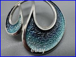 Scottish Sheila Fleet 925 Sterling Silver Blue Enamel Water Wave Shape Brooch