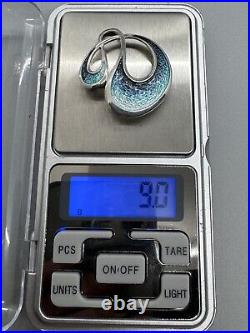 Scottish Sheila Fleet 925 Sterling Silver Blue Enamel Water Wave Shape Brooch