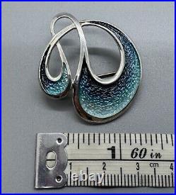 Scottish Sheila Fleet 925 Sterling Silver Blue Enamel Water Wave Shape Brooch