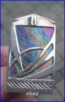 Scottish Silver Art Deco Brooch Pendant Pat Cheney / John Ditchfield Glass 1980s