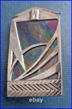 Scottish Silver Art Deco Brooch Pendant Pat Cheney / John Ditchfield Glass 1980s