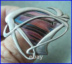 Scottish Silver Art Nouveau Brooch Pat Cheney / John Ditchfield Glass 1980s