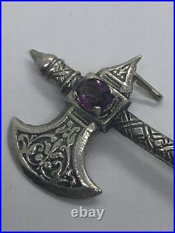 Scottish Silver Axe Brooch With An Oval Cut Amethyst