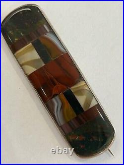 Scottish Silver Banded Agate and Bloodstone Large Brooch Pin Antique