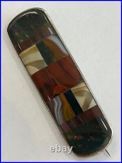 Scottish Silver Banded Agate and Bloodstone Large Brooch Pin Antique