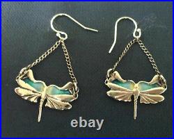 Scottish Silver & Enamel Art Nouveau Dragonfly Earrings Pat Cheney h/m 1982
