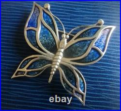 Scottish Silver & Enamel Butterfly Brooch 1980s Norman Grant / Dust Jewellery