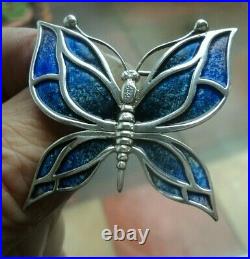 Scottish Silver & Enamel Butterfly Brooch 1980s Norman Grant / Dust Jewellery