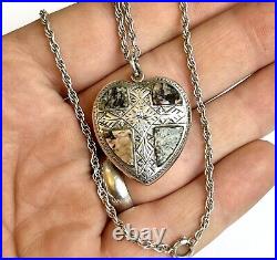 Scottish Silver Granite Pendant Necklace /Love Heart Peterhead Granite Victorian