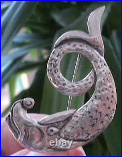 Scottish Silver Iona Sea Serpant VERY LARGE Brooch Celtic Art Industies 1960s