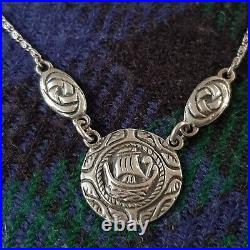 Scottish Sterling Silver 1959 Hallmarked Iona Viking Ship Panel Station Necklace