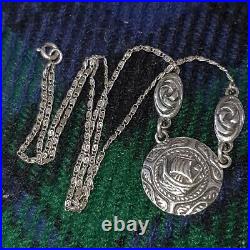 Scottish Sterling Silver 1959 Hallmarked Iona Viking Ship Panel Station Necklace