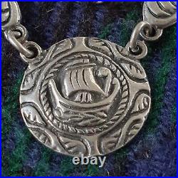 Scottish Sterling Silver 1959 Hallmarked Iona Viking Ship Panel Station Necklace