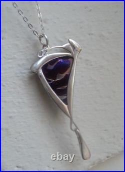 Scottish Sterling Silver Art Nouveau Pendant Pat Cheney + John Ditchfield Glass