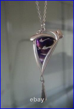 Scottish Sterling Silver Art Nouveau Pendant Pat Cheney + John Ditchfield Glass