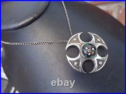 Scottish Sterling Silver Celtic CROSS Pendant + Chain Caithness Glass h/m 1971