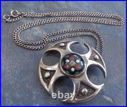 Scottish Sterling Silver Celtic CROSS Pendant + Chain Caithness Glass h/m 1971