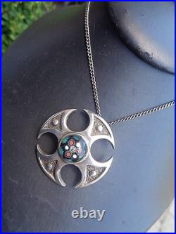 Scottish Sterling Silver Celtic CROSS Pendant + Chain Caithness Glass h/m 1971