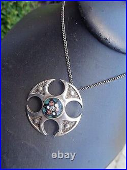 Scottish Sterling Silver Celtic CROSS Pendant + Chain Caithness Glass h/m 1971