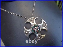 Scottish Sterling Silver Celtic CROSS Pendant + Chain Caithness Glass h/m 1971