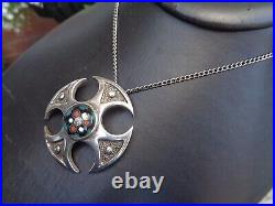 Scottish Sterling Silver Celtic CROSS Pendant + Chain Caithness Glass h/m 1971