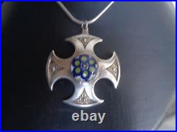 Scottish Sterling Silver Celtic Cross Pendant Caithness Glass h/m 1972/73/74/78