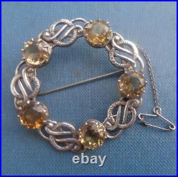 Scottish Sterling Silver Citrine Celtic Brooch h/m 1955 Glasgow Robert Allison