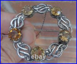 Scottish Sterling Silver Citrine Celtic Brooch h/m 1955 Glasgow Robert Allison