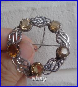 Scottish Sterling Silver Citrine Celtic Brooch h/m 1955 Glasgow Robert Allison