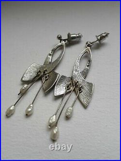 Scottish Sterling Silver, Enamel & Baroque Pearl Earrings by Norman Grant. DJ