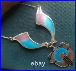 Scottish Sterling Silver & Enamel Floral Pendant / Necklace Pat Cheney c. 1980s