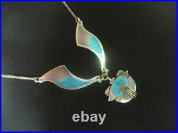 Scottish Sterling Silver & Enamel Floral Pendant / Necklace Pat Cheney c. 1980s