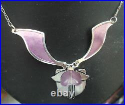 Scottish Sterling Silver & Enamel Floral Pendant / Necklace Pat Cheney c. 1980s