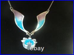 Scottish Sterling Silver & Enamel Floral Pendant / Necklace Pat Cheney c. 1980s Scottish Sterling Silver & Enamel Floral Pendant / Necklace Pat Cheney c. 1980s