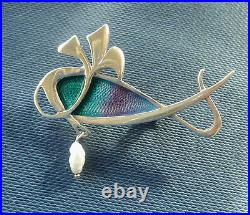Scottish Sterling Silver & Enamel + Pearl Whale Brooch Pat Cheney c. 1980s