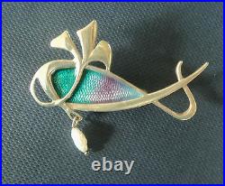 Scottish Sterling Silver & Enamel + Pearl Whale Brooch Pat Cheney c. 1980s