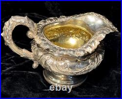Scottish Sterling Silver & Goldwash Jug 1829 Repousse Decor 10.5 Ozs L. Urquhart