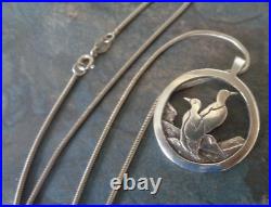 Scottish Sterling Silver Guillemot Sea Bird Pendant h/m 1992 Ortak of Orkney