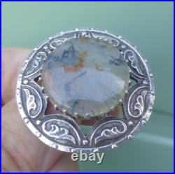 Scottish Sterling Silver Iona Celtic Moss Agate Brooch h/m 1957 Robert Allison