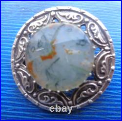 Scottish Sterling Silver Iona Celtic Moss Agate Brooch h/m 1957 Robert Allison