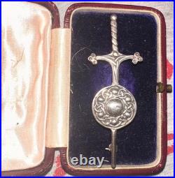Scottish Sterling Silver Iona Celtic Sword & Shield Brooch